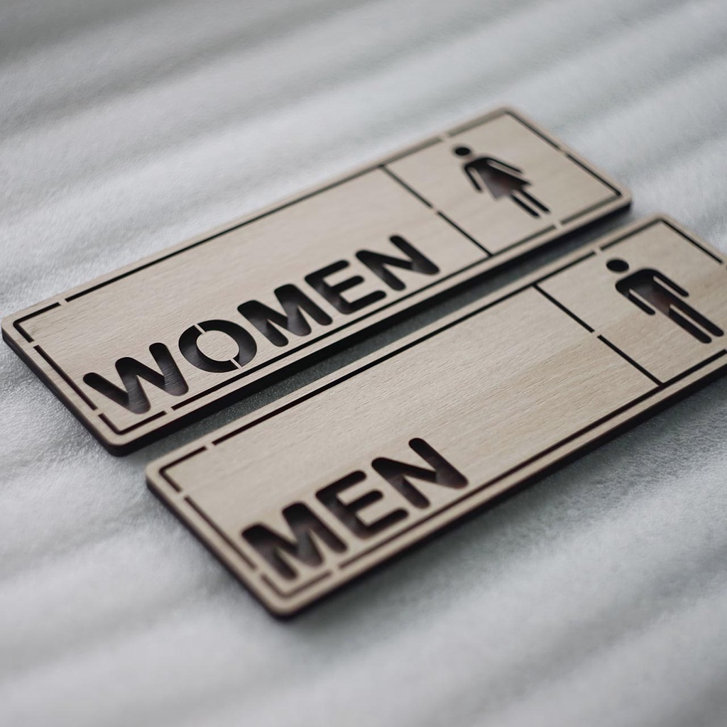 Bảng gỗ dán cửa nhà vệ sinh Men Women, bảng gỗ decor WC Nam Nữ LEVU-TL18S