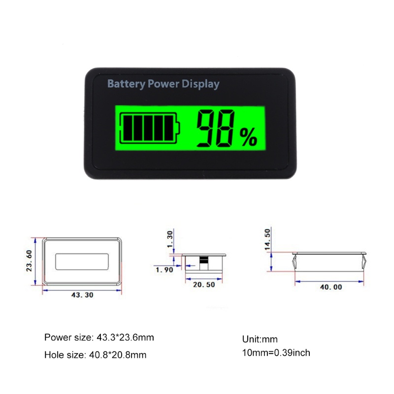 Mon 12V 24V 48V Đèn báo dung lượng pin Đồng hồ đo điện áp xe Golf có màn hình LCD