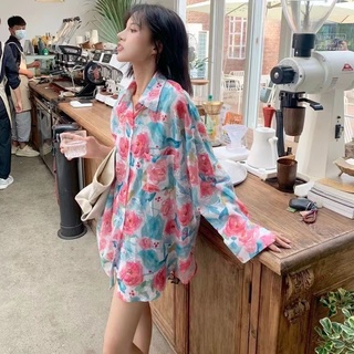 Áo Sơ Mi Nữ Dài Tay In Hoa Phong Cách Hàn Quốc Baju Baju Wanita Lengan Panjang Hàng Mới Có Sẵn