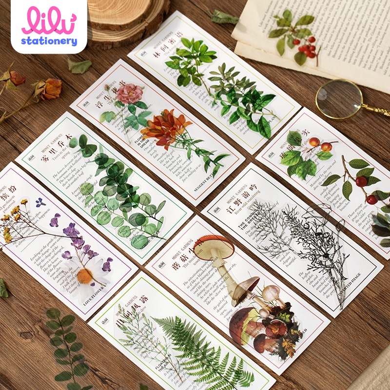 Sticker vintage trang trí hình hoa lá retro trong suốt chống nước HD165-K63 DIY sổ tay bullet journal scrapbook album