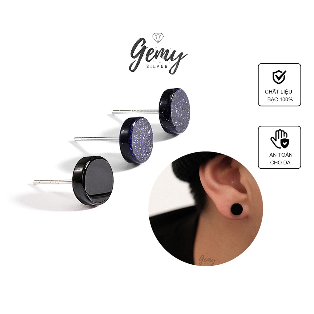 Khuyên tai nam tròn bạc 925 màu đen đơn giản, cá tính, unisex Black Knight 3 (1 chiếc)| GEMY SILVER KN35
