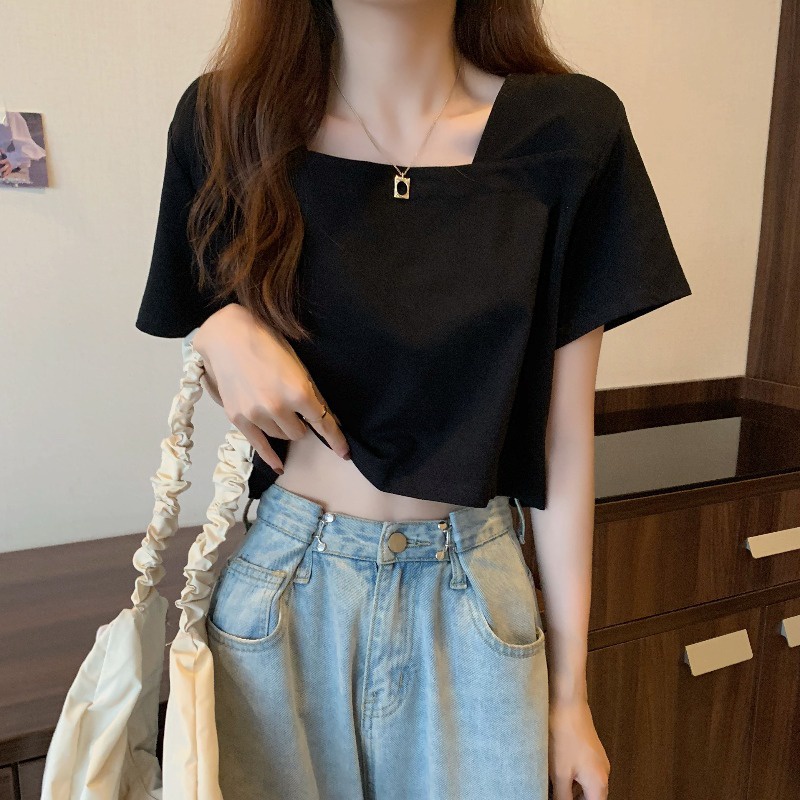 Áo Thun Tay Ngắn Cổ Vuông Dáng Rộng Thời Trang Mùa Hè Quyến Rũ Cho Nữ