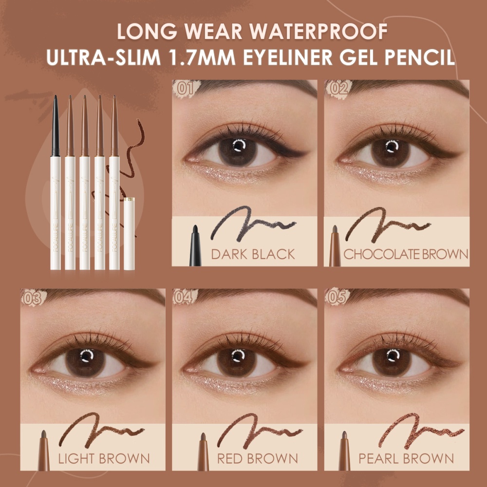 Ảnh Bút chì Gel kẻ mắt Focallure 1.7mm Chống thấm nước siêu mỏng #ConfidenceHalo Mềm mại lâu trôi Sắc tố cao Matte & Shimmer Makeup Beauty 4