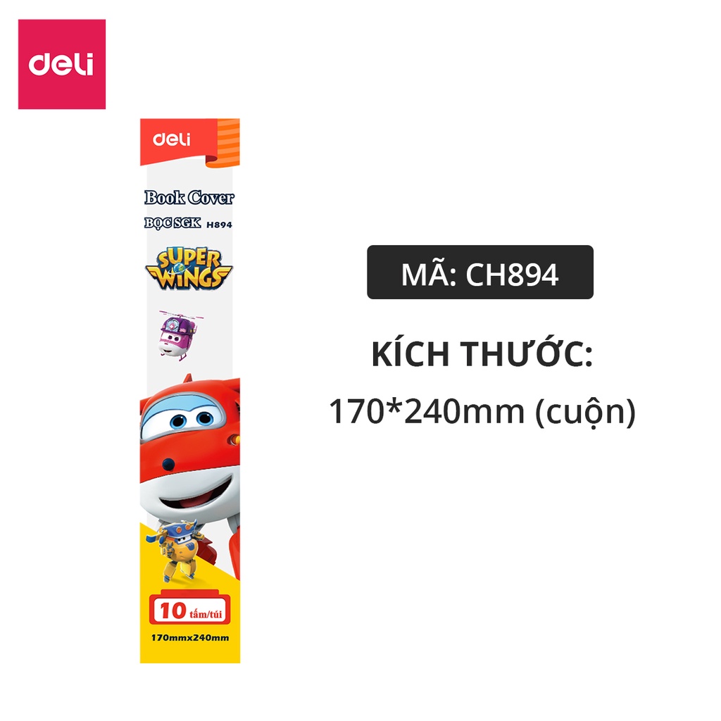 Bọc Sách Vở SGK Book Cover Super Wings Deli - Set 10 chiếc - Chống nước, chống rách, màu trong suốt dành cho Học sinh