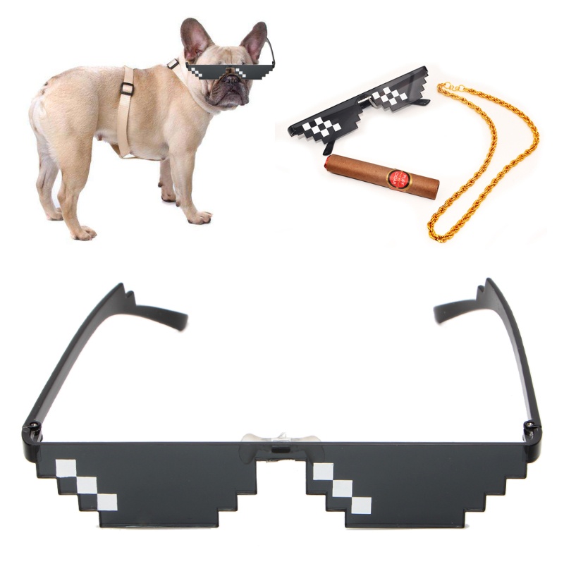 Dasbsug Kính thời trang pixelated khảm unisex nam nữ, phong cách Thug Life