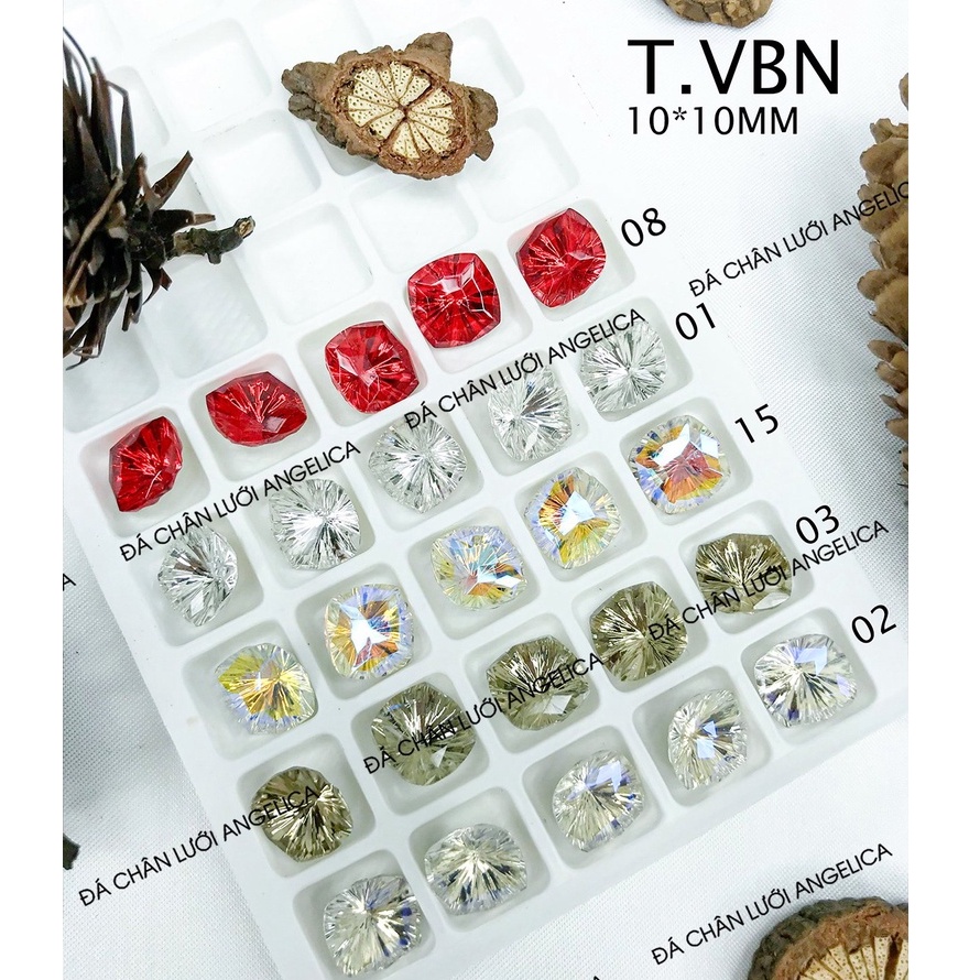 Túi 5 viên đá khối nail to hình vuông bo chân vàng trang trí móng ANGELICA T.VBN
