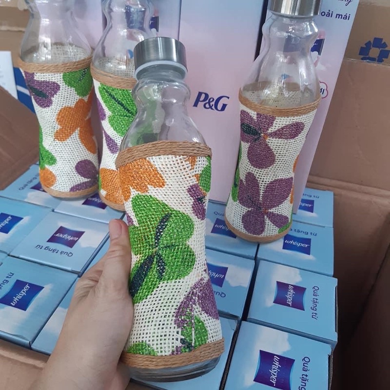 Chai thuỷ tinh bọc vải hoa 800ml