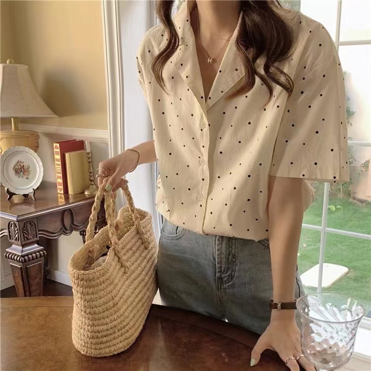 Áo sơ mi SUXI họa tiết chấm bi phong cách Hàn Quốc mẫu mới cho nữ