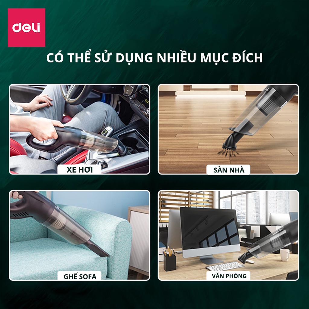 Máy Hút Bụi Cầm Tay Mini Không Dây Deli - Làm Sạch Cho Ô Tô, Đồ Dùng Trong Gia Đình - Nhỏ Gọn, Dễ Sử Dụng DL8080 DL8081