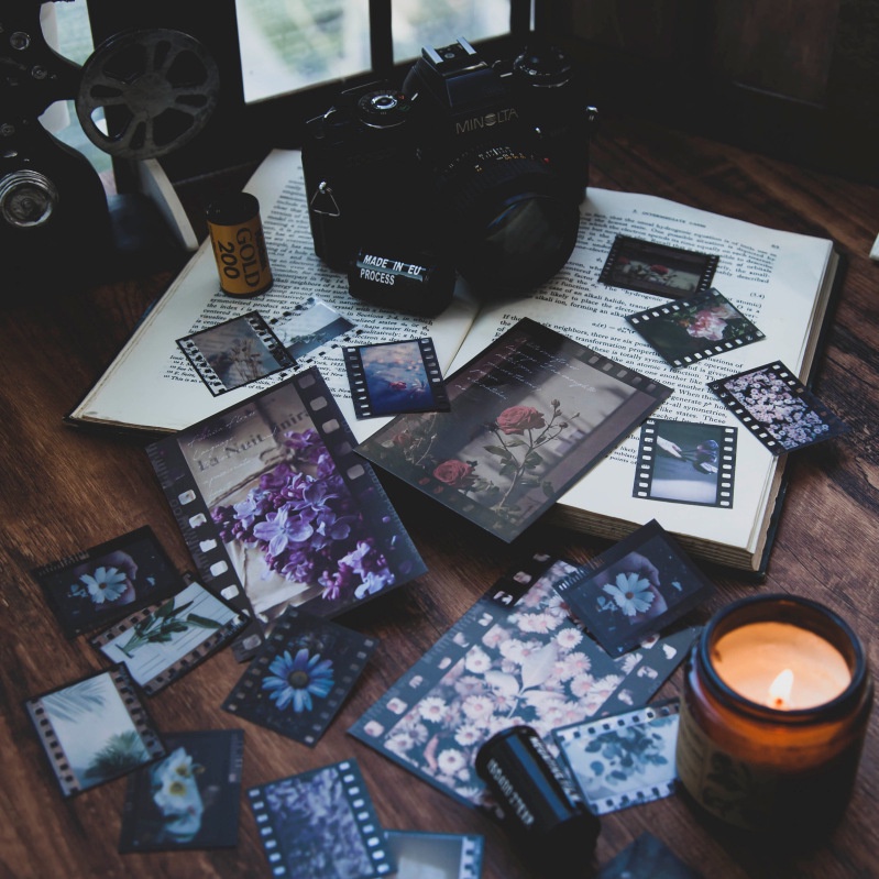 Sticker vintage dán sổ dán mũ bảo hiểm DIY Bullet Journal điện thoại Set 30 miếng phim tài liệu retro HD44-K57