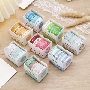 Set 5 Cuộn Băng Keo Giấy Washi Họa Tiết Hình Học Cổ Điển Trang Trí Sổ Tay