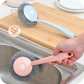 Cọ Xoong Nồi Inox 6999 Có Tay Cầm 24cm, Bùi Nhùi Cọ Xoong Nồi Nhà Bếp Cam Homeware