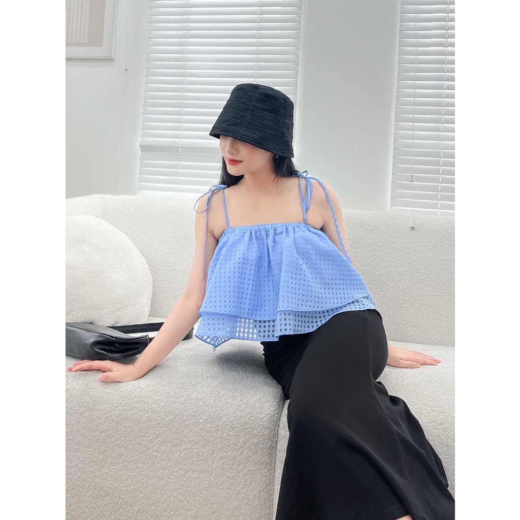 ÁO HAI DÂY CỘT BO CHUN XÒE CHẤT KIẾNG Ô VUÔNG XINH XẮN - ZEN TOP