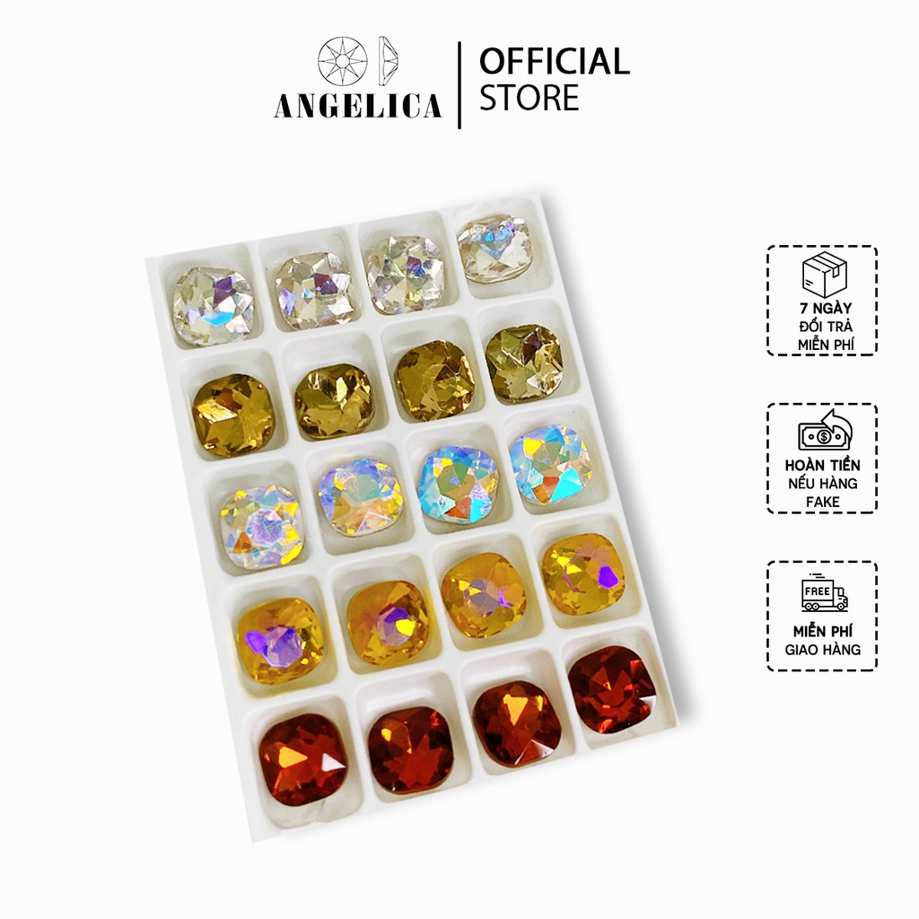 Túi 10 Viên Đá khối Nail Hình Vuông Bo Chân Vàng Trang Trí Móng ANGELICA VB