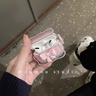 [Lilyrose Store] Miếng bảo vệ AirPods cho AirPods 4 2024 AirPods 1 2 3 Pro Pro Pro2 Nơ màu hồng trong suốt có móc hình tròn