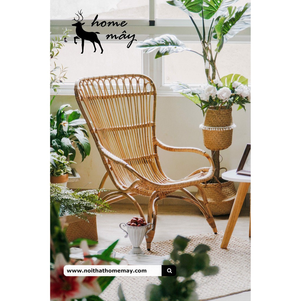 Ghế mây thư giãn đọc sách ngoài trời HOME MÂY - Sản phẩm chuẩn kích thước cho người lớn, chất liệu mây bền và chắc chắn