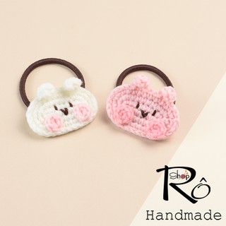 Dây buộc tóc thỏ hồng dễ thương cho nữ và bé gái 5.5cm |Cột tóc len Handmade cute |Shop Rô Handmade