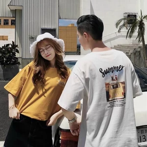 Áo thun unisex nữ tay lỡ dáng rộng vải cotton freesize màu trắng vàng đen - summer