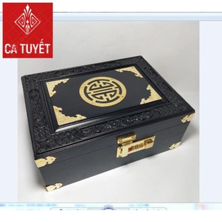 HỘP TRANG SỨC - HỘP ĐỰNG CON DẤU GỖ CAO CẤP CHẠM MẶT KHÓA MÃ SỐ LOẠI 1