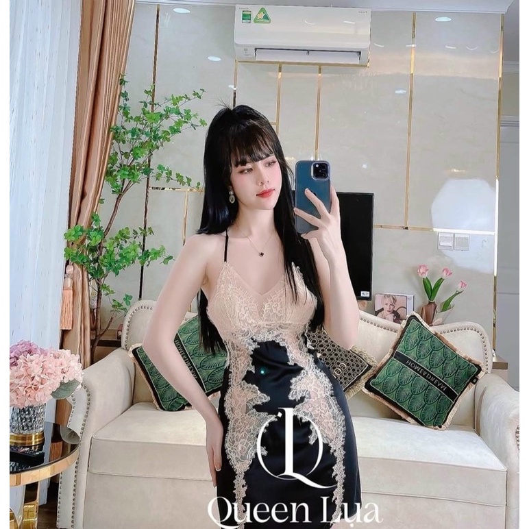 Váy ngủ lụa hai dây ren ngực sexy- Đầm mặc nhà gợi cảm siêu quyến rũ