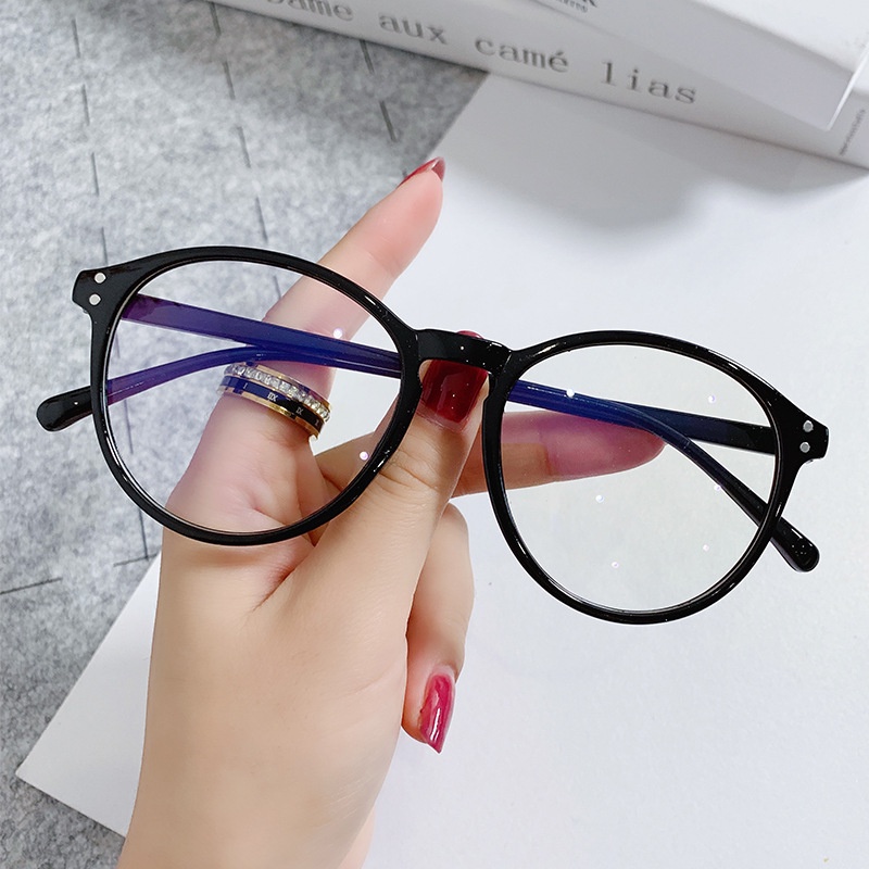 Kính gọng cận dáng tròn basic 2 chấm dọc thời trang phong cách Hàn Quốc mắt kính 0 độ HANASO 076