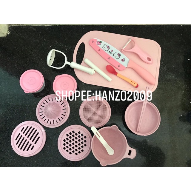 Bộ dụng cụ chế biến ăn dặm lúa mạch full bộ 16 món cho bé ăn dặm - hanzomart