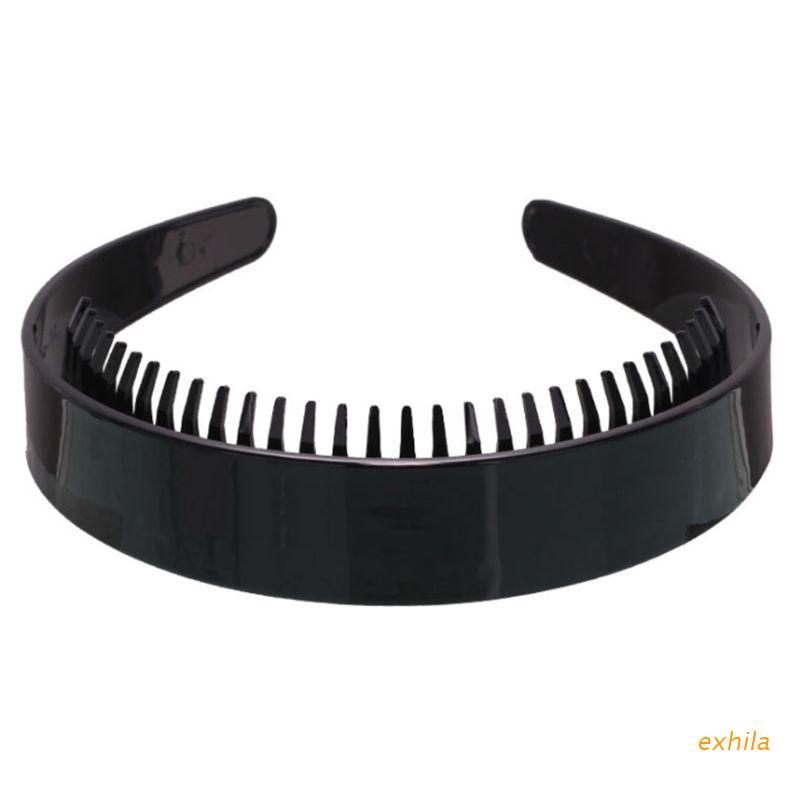 Băng đô cài tóc nhựa đen bóng chống trượt có răng rộng 2.5cm cho nữ