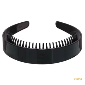 Băng đô cài tóc nhựa đen bóng chống trượt có răng rộng 2.5cm cho nữ