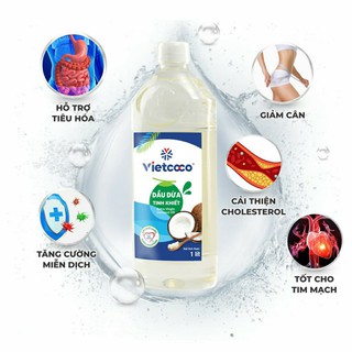 Dầu dừa Vietcoco hữu cơ ép lạnh chai PET Organic Coconut - Tinh khiết 1 lít