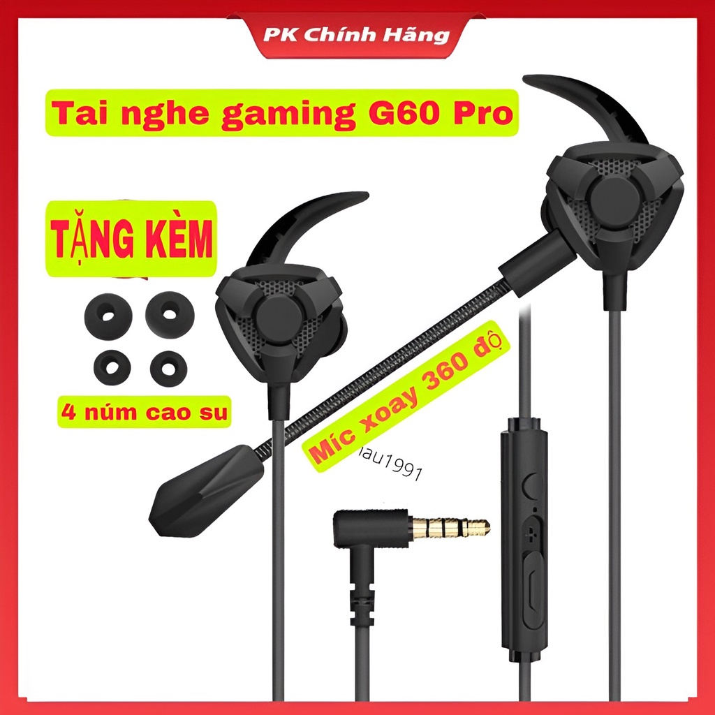 Tai nghe gaming G60 có mic rời cho điện thoại, tai nghe chơi game PUBG ...