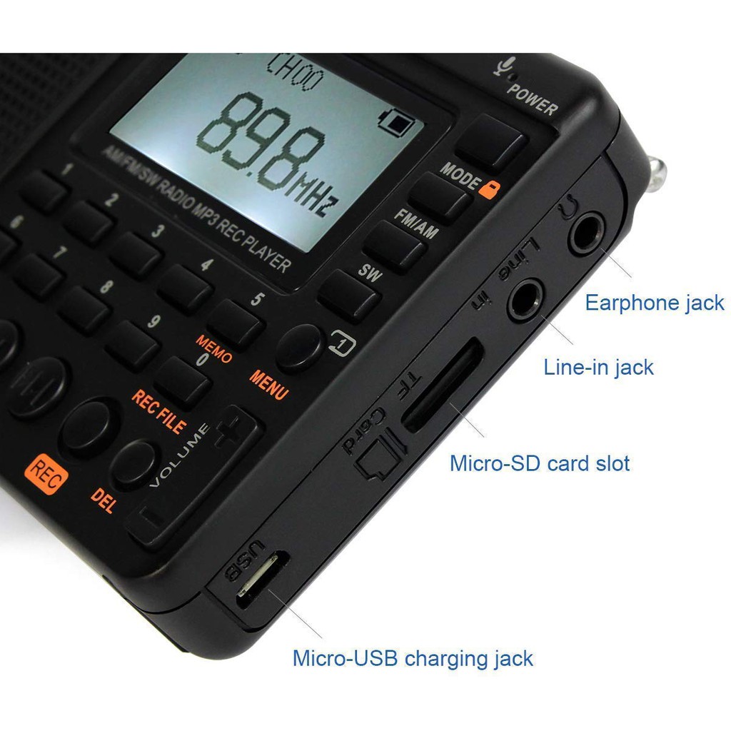 Ảnh Đài phát thanh RETEKESS V115 kiêm máy nghe nhạc MP3 sóng ngắn hỗ trợ thẻ Micro SD/ TF 4