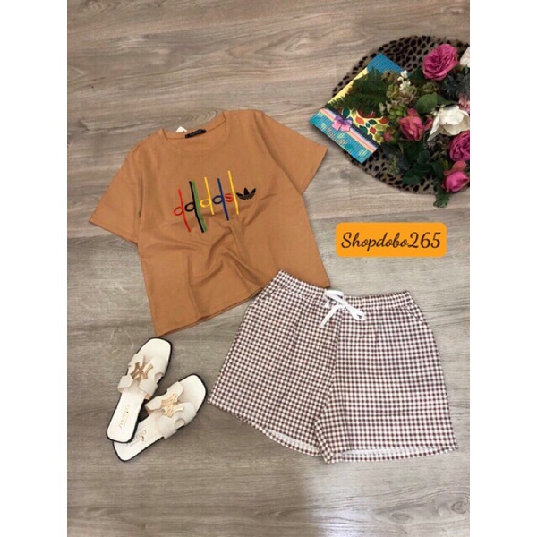 Set đồ nữ bộ nữ,đồ ngủ mặc nhà đùi thun phối kaki họa tiết siêu cute
