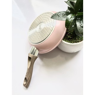 Chảo chống dính cao cấp 16cm, vân đá hoa cương, cán gỗ cao su bền chắc