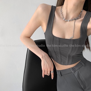 THEKIM Áo croptop 2 dây kiểu croset vạt bầu , áo 2 dây bản to cổ vuông A145