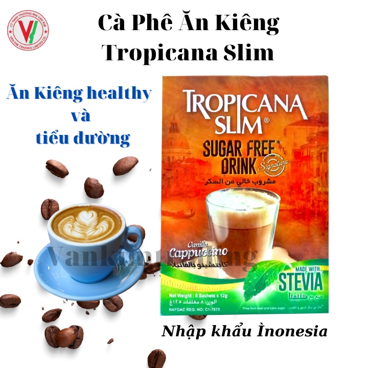 [Giá Sock] Cà phê ăn kiêng không đường chiết xuất từ lá cỏ ngọt Tropicana Slim Capuccino 96g (8 x 12g)