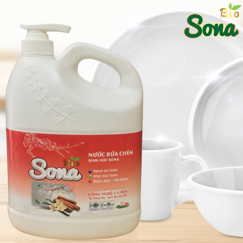 Dầu rửa bát siêu tốc, nước rửa chén bát sinh học Sona, Thành Phần Hữu Cơ 100% 1.6L Thân Thiện Với Môi Trường