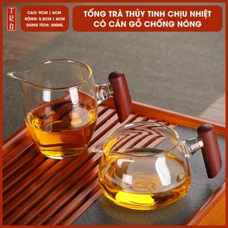 Tống trà thủy tinh chịu nhiệt giá rẻ, có cán gỗ chống nóng, dung tích 300ml