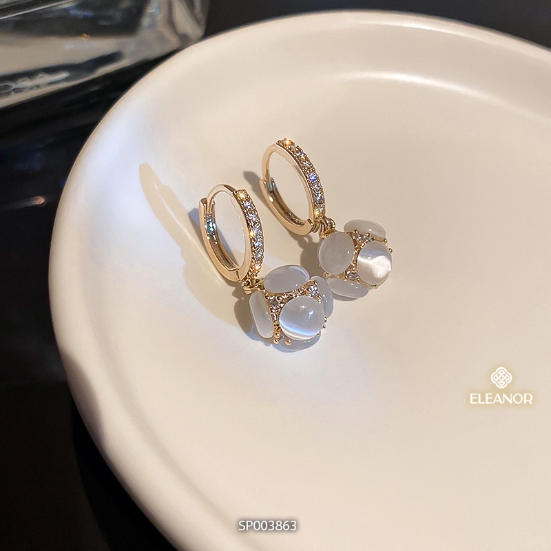 Bông tai nữ chuôi bạc 925 Eleanor Accessories dáng thả khuyên tai đính đá phụ kiện trang sức 3863