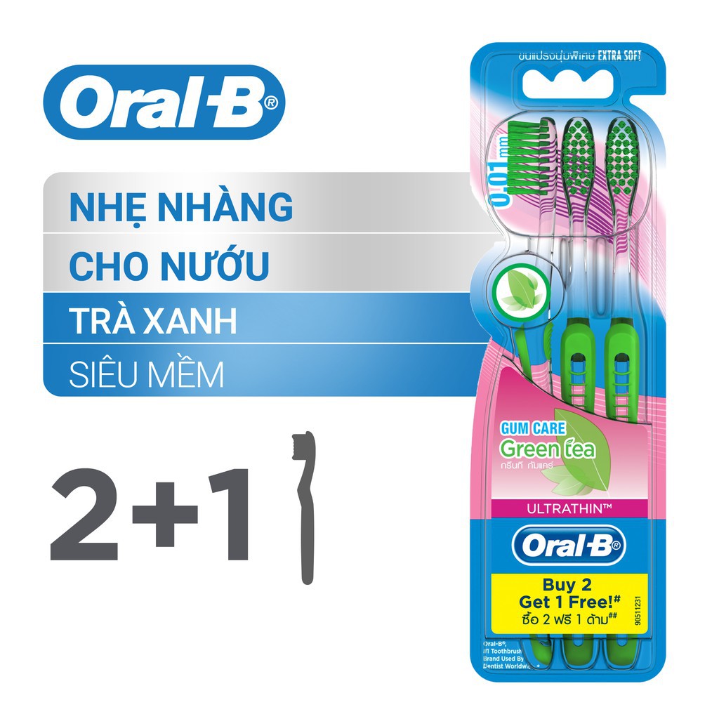 Ảnh Bàn chải Oral-B tinh chất Trà Xanh/ Trà Đen vỉ 3 cây (Mua 2 tặng 1) 1