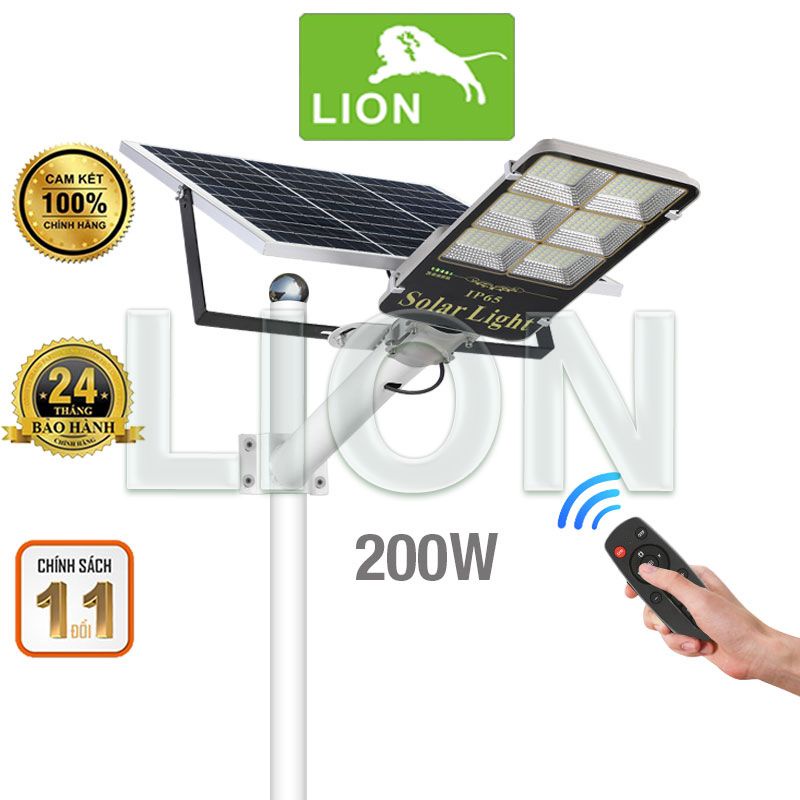 Đèn Đường Năng Lượng Mặt Trời LION Solar Light 100W/200W/300W; Chống Nước IP65; Bảo Hành 2 Năm