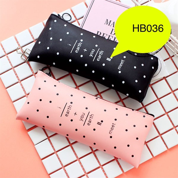 (Thaosi8420) Hộp đựng bút, túi đựng bút da khóa kéo I earth + You earth = Meet KT21*9cm