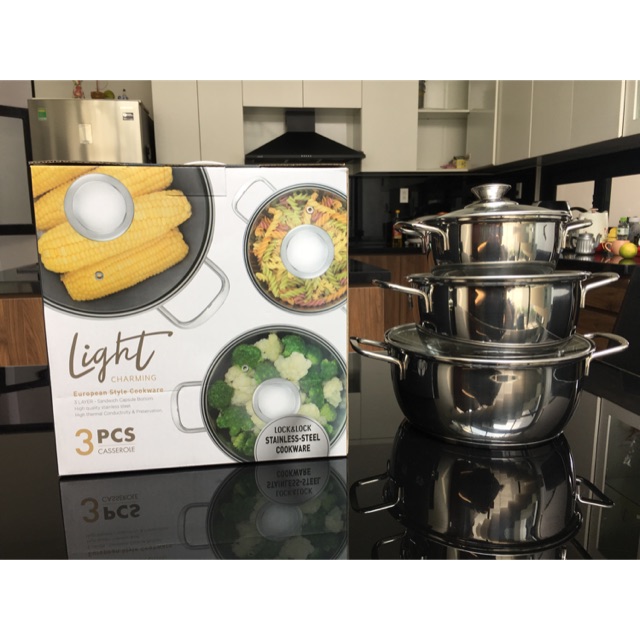 Bộ 3 nồi inox Lock&Lock | Shopee Việt Nam