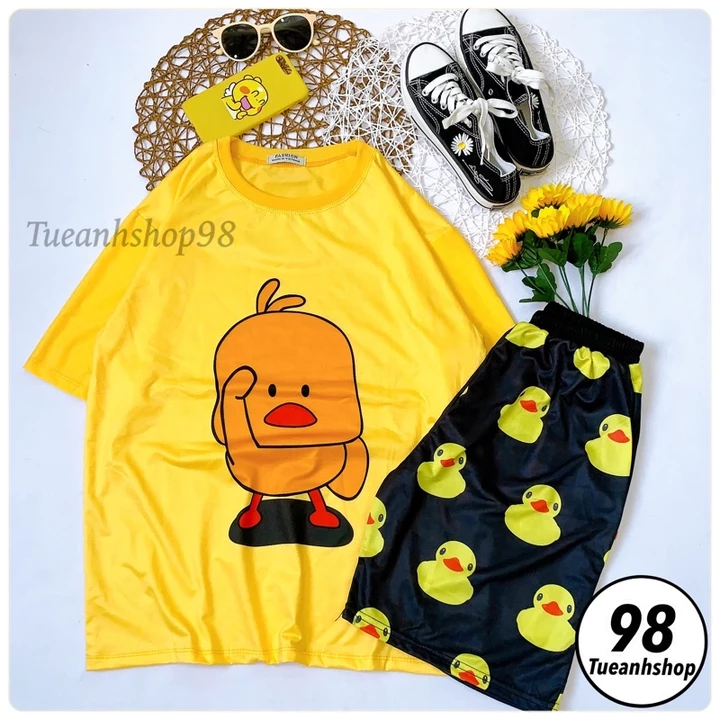 SET BỘ VỊT VÀNG - NHIỀU MẪU Set bộ đùi cartoon hoạt hình áo 3D + Quần đùi - Set bộ quần áo nữ Unisex Freesize 38-70kg