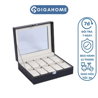 Hộp Đựng Và Trưng Bày Đồng Hồ GIGAHOME 10 Ngăn, Bọc Da PU Có Khóa Chốt Chống Trộm 8748