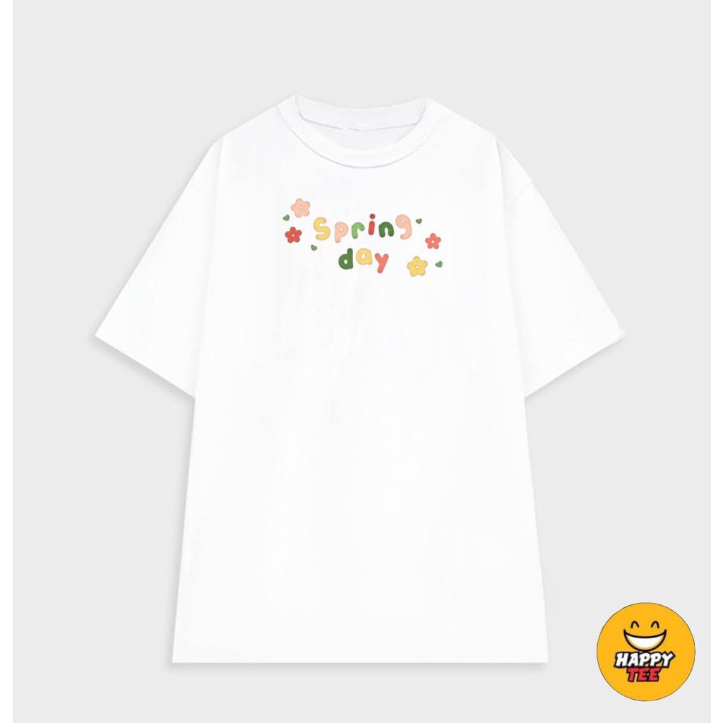 Áo Thun Tay Lỡ Nữ HappyFamily Form Rộng Sắc Trắng Họa Tiết Trái Tim,Spring Day Chất Cotton 100 Cao Cấp