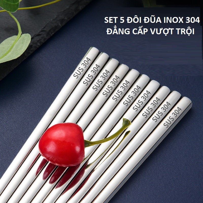 Set 5 Đôi Đũa Inox Chất Lượng Cao 33gr/đôi Có Khắc Laser Chống Trượt ...