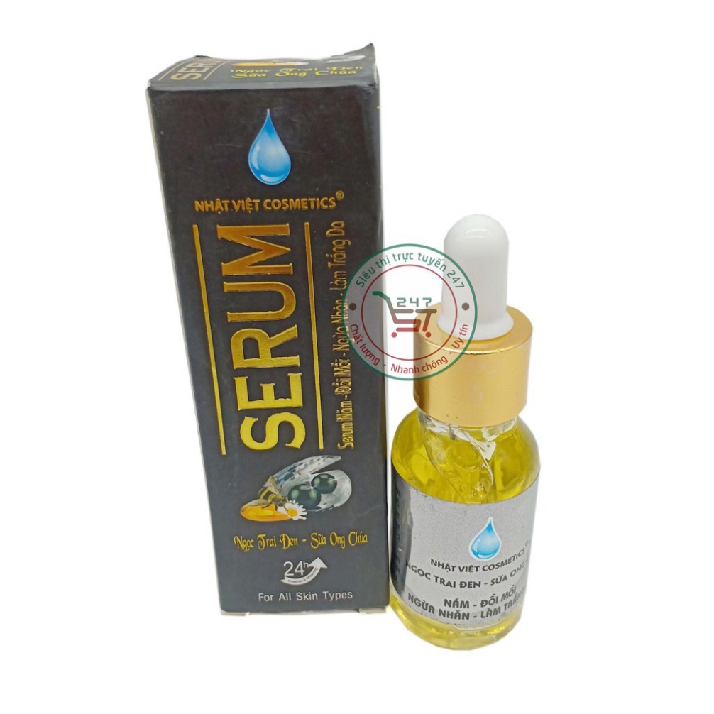 Serum Nám Tàn nhang Ngừa nhăn Đồi mồi Trắng da Ngọc Trai Đen Sữa ong chúa Nhật Việt 20ml (Đen)