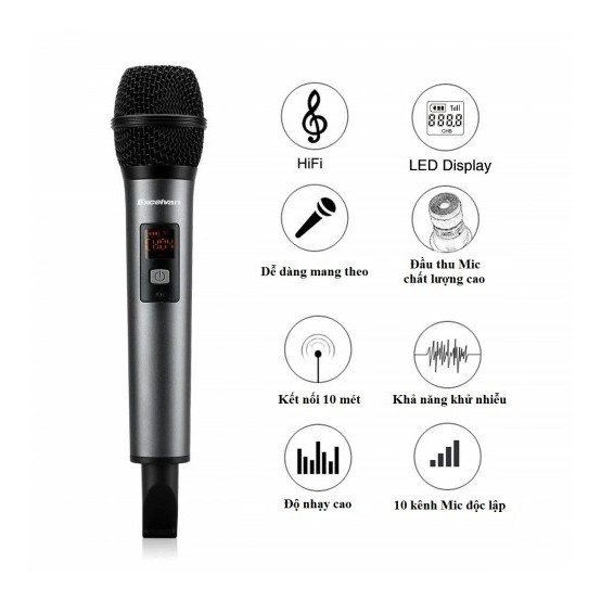 Mic Karaoke Không Dây Excelvan K18V Wireless Mircophone Fullbox 100