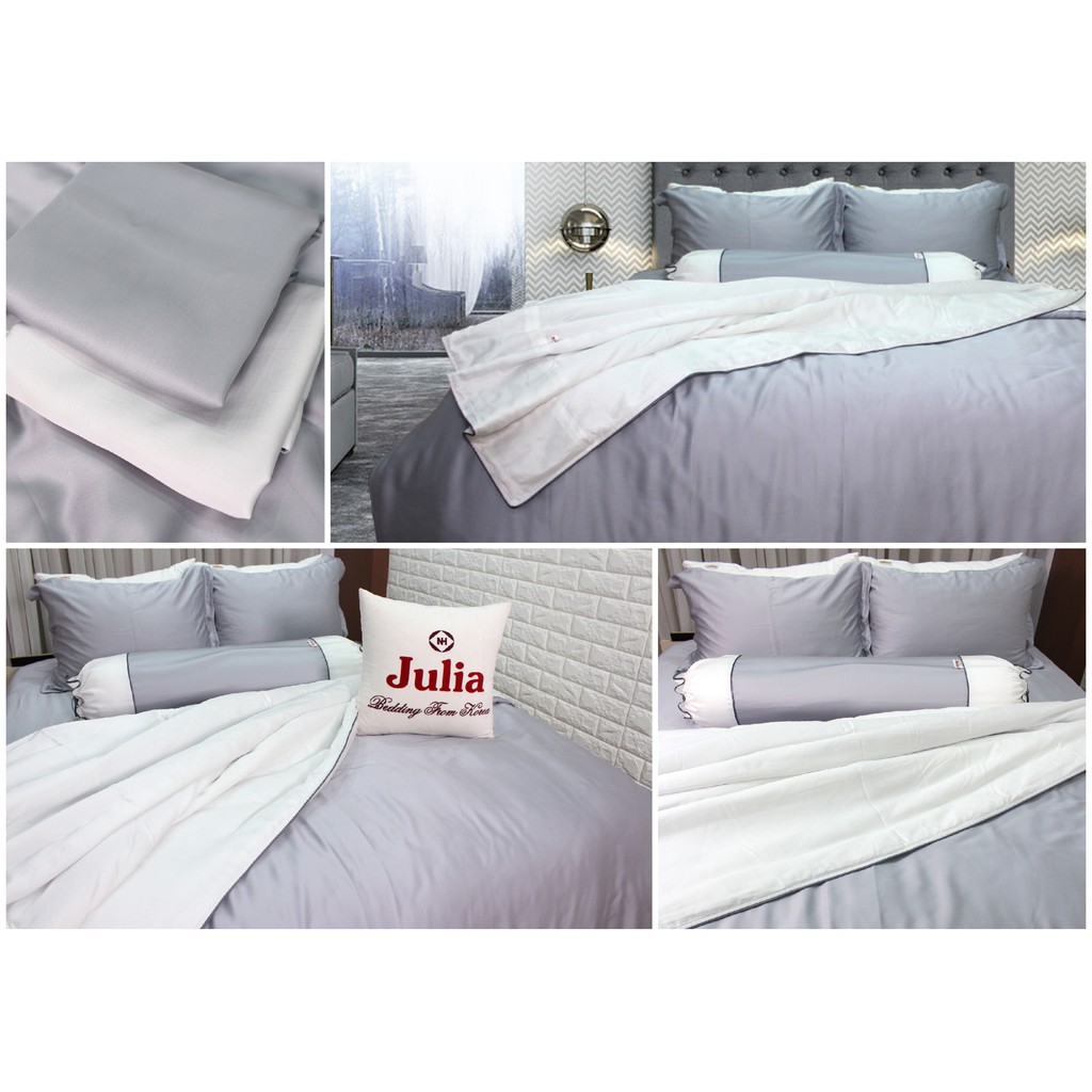 Bộ chăn ga gối ra giường lụa tencel siêu mềm mịn ghi xám sang trọng Hàn Quốc Julia 881