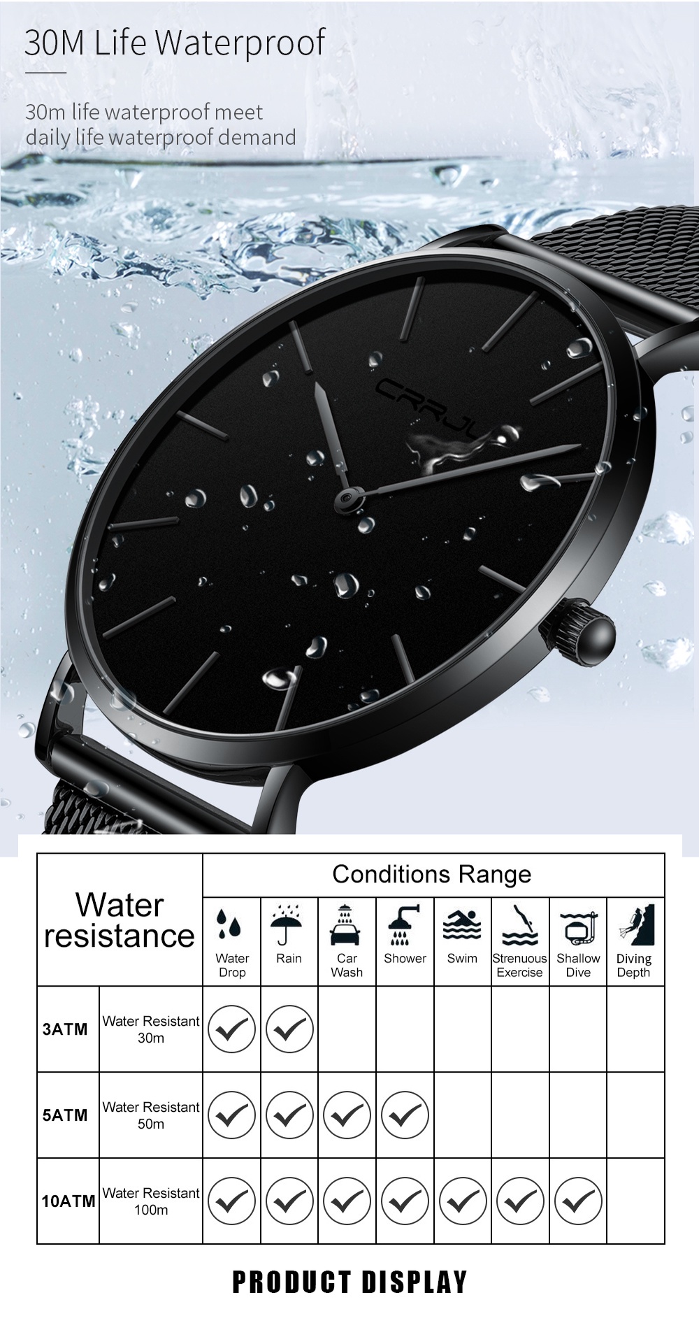 Mô tả Đồng hồ quartz Crrju 2185X chất liệu thép không gỉ chống thấm nước - 7